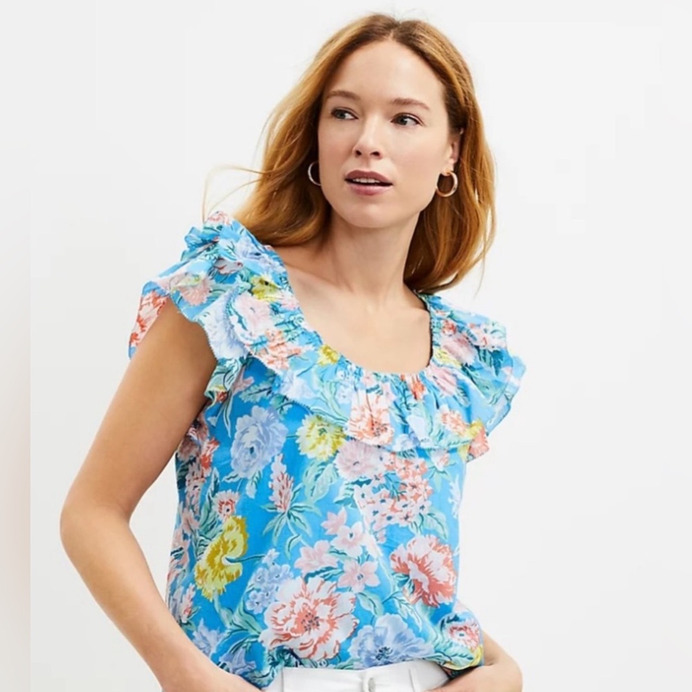 LOFT Floral Garden Ruffle Blouse